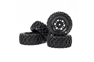 Pro-Line 1/16 Badlands MX Front &amp; Rear Tyres on Black Split Six Rims - Glued Wheels 4Pcs