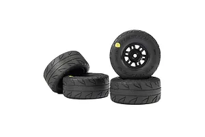 Pro-Line 1/16 Vector Front &amp; Rear Tyres on Black Split Six Rims - Glued Wheels 4Pcs