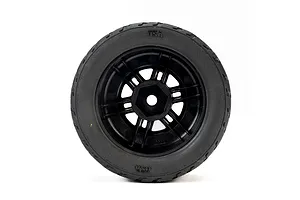 A single black RC car wheel with a multi-spoke rim and rubber tyre, viewed from the front against a white background.