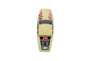 Top-down view of a Pro-Line Coyote RC body shell featuring a tan topographical map pattern with red accents and Pro-Line branding.