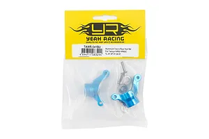 Yeah Racing blue aluminium rear hub set for Tamiya RC cars in original yellow and clear plastic packaging.