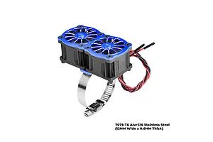 GPM Aluminium And Stainless Steel 40-56mm Adjustable Fan Mount with 40x28mm Dual Cooling Fans - Blue