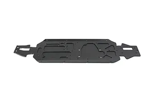 A black Rovan aluminium V5 main chassis for an RC car, shown from a top-down perspective against a white background.