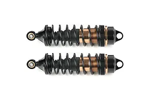 Two Rovan aluminium adjustable RC shock absorbers in bronze and black finish, shown side-by-side against a white background.