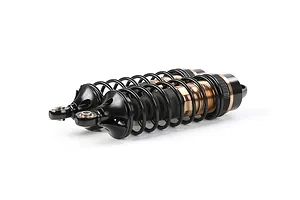 A pair of Rovan aluminium front adjustable shock absorbers in bronze and black finish, isolated on a white background.