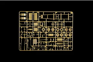 A tan plastic sprue containing various parts for an Italeri 1/35 scale Opel Blitz truck model kit, set against a black background.