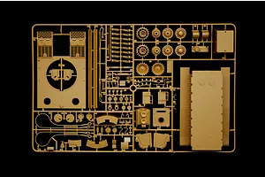 A plastic model kit sprue containing various tan-colored tank parts for an Italeri 1/35 scale Tiger I tank model.