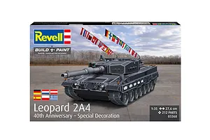 Revell 1/35 scale Leopard 2A4 40th Anniversary model kit packaging showing a tank with flags.