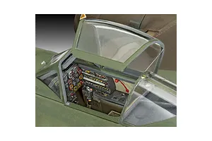 Close-up of the detailed cockpit interior of a 1/32 scale Messerschmitt Me262 model aircraft with the canopy open.