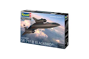 Revell 1/48 scale Lockheed SR-71B Blackbird plastic model kit box showing an illustration of the aircraft flying above clouds.