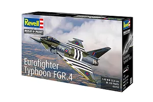 Revell 1/48 scale Eurofighter Typhoon FGR.4 plastic model kit box showing a fighter jet in flight over a landscape.