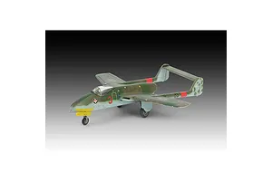 A finished 1/72 scale plastic model kit of a Focke-Wulf Fw P.II Flitzer jet aircraft, painted in camouflage with red markings.