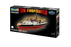 Revell 1/87 scale The Firefighter harbor fire boat plastic model kit box showing the finished model on a black background.