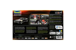 The back of a Revell 1/24 scale 1971 Plymouth GTX model kit box, featuring product photos, assembly details, and multilingual text.