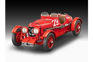 A completed 1/32 scale model of a red Aston Martin Ulster race car with number 29 on the side and front grille.