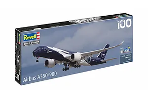 Revell 1/144 scale Airbus A350-900 Lufthansa 100 Years model kit box showing the finished aircraft in flight.