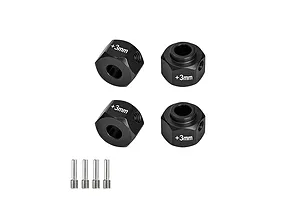 GPM Black Aluminium SCX10 III &amp;amp; Capra 12mm Wheel Hex +3mm Adapters 4Pcs w/ Pin &amp;amp; Spacers image 148550