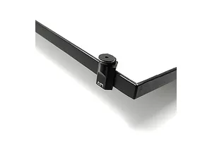 Close-up of a black aluminium level board corner piece with the Yeah Racing logo, set against a white background.