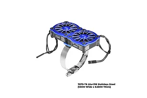 GPM Aluminium And Stainless Steel 40-56mm Adjustable Fan Mount with 40x40x10mm Dual Cooling Fans - Blue