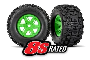 Traxxas 4.0/5.5" Sledgehammer Tyres on Green X-Maxx Rims - Glued Wheels 2Pcs
