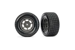 Traxxas 1/10 Front Hoosier Tyres on Grey Dirt Oval Rims - Glued Wheels 2Pcs