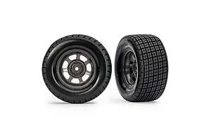 Traxxas 1/10 Rear Hoosier Tyres on Grey Dirt Oval Rims - Glued Wheels 2Pcs