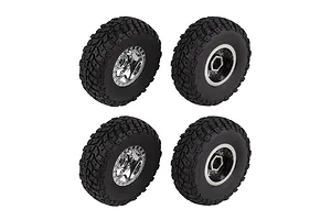 Element RC 1/12 Enduro12 Tyres on Chrome Rims - Glued Wheels 4Pcs