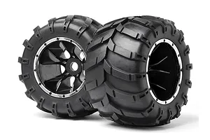 Maverick 1/10 Blackout Mounted Tyres on 5 Spoke Rims - Glued Wheels 2Pcs