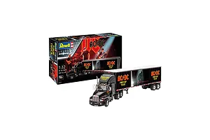 A Revell 1/32 scale AC/DC Power Up Tour truck model kit, showing the completed black semi-truck and its branded packaging box.