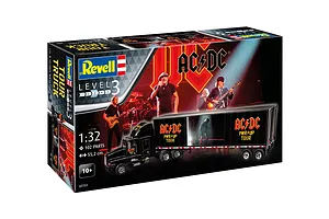 Revell 1/32 scale AC/DC Power Up Tour Truck model kit box showing the finished black semi-truck with band branding.