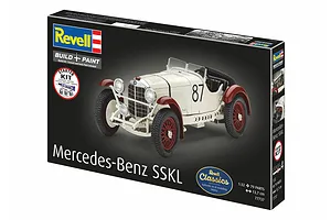 Revell 1/32 scale Mercedes-Benz SSKL model car starter kit box, featuring a white and red vintage race car illustration.