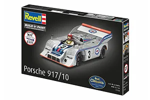 Revell 1/32 scale Porsche 917/10 Martini Racing plastic model starter kit box, featuring a silver race car with Martini livery.