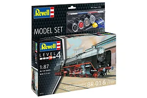 Revell 1/87 scale Express Locomotive BR01 &amp; Tender model kit box, including paints, brush, and glue.