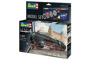 Revell 1/87 scale Express Train Locomotive BR02 &amp; Tender 2'2'T30 model kit box, including paints, brush, and glue.