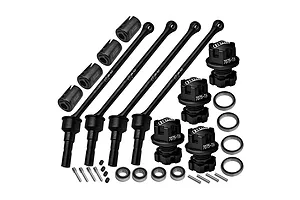 GPM Carbon Steel 110mm Extended CVD Driveshafts with Aluminium Wheel Hexes &amp; Nuts Set - Black