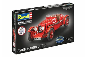 Revell 1/32 scale Aston Martin Ulster plastic model starter kit box showing a red vintage race car with number 29.