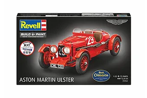 Revell 1/32 scale Aston Martin Ulster model kit packaging showing a red vintage race car with number 29 on a black background.