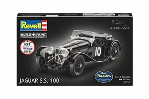 A Revell 1/32 scale Jaguar SS 100 model kit box featuring a black vintage sports car with the number 10 on the side.