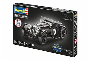 Revell 1/32 scale Jaguar S.S. 100 model car starter kit box, featuring a black vintage sports car with the number 10 on the side.
