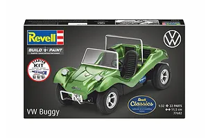 Revell 1/32 scale VW Buggy plastic model starter kit box showing a finished green buggy model.