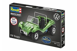Revell 1/32 scale VW Buggy model kit packaging showing a green assembled model car on the box front.