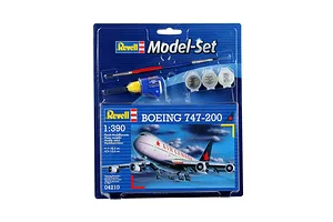 Revell 1/390 Boeing 747-200 Air Canada model kit in blister packaging with included paint, glue, and brush.