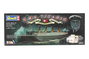 Revell 1/400 scale R.M.S. Titanic 100th Anniversary Edition plastic model kit box showing the ship, an iceberg, and Captain Smith.