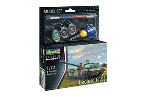 Revell 1/72 scale Leclerc (T.5) tank plastic model starter kit box, including paints, glue, and a paintbrush.
