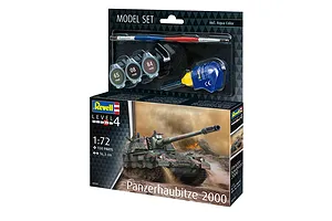 Revell 1/72 scale Panzerhaubitze 2000 model kit box including paints, glue, and a paintbrush.