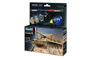 Revell 1/72 scale PzKpfw VI Ausf. H Tiger model tank starter kit box, including paints, glue, and a paintbrush.