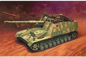 Box art illustration of a German Sd.Kfz. 164 Nashorn tank destroyer in a desert setting with crew members visible.