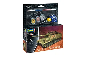 Revell 1/72 scale Sd.Kfz. 164 Nashorn model kit box including paints, glue, and a paintbrush.