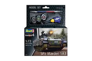 Revell 1/72 scale SPz Marder 1A3 plastic model tank starter kit box showing the finished model and included paints, brush, and glue.