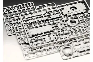 Grey plastic model kit sprues for a 1/72 scale T-55A tank model, showing various tank parts like wheels, hull sections, and turret components.